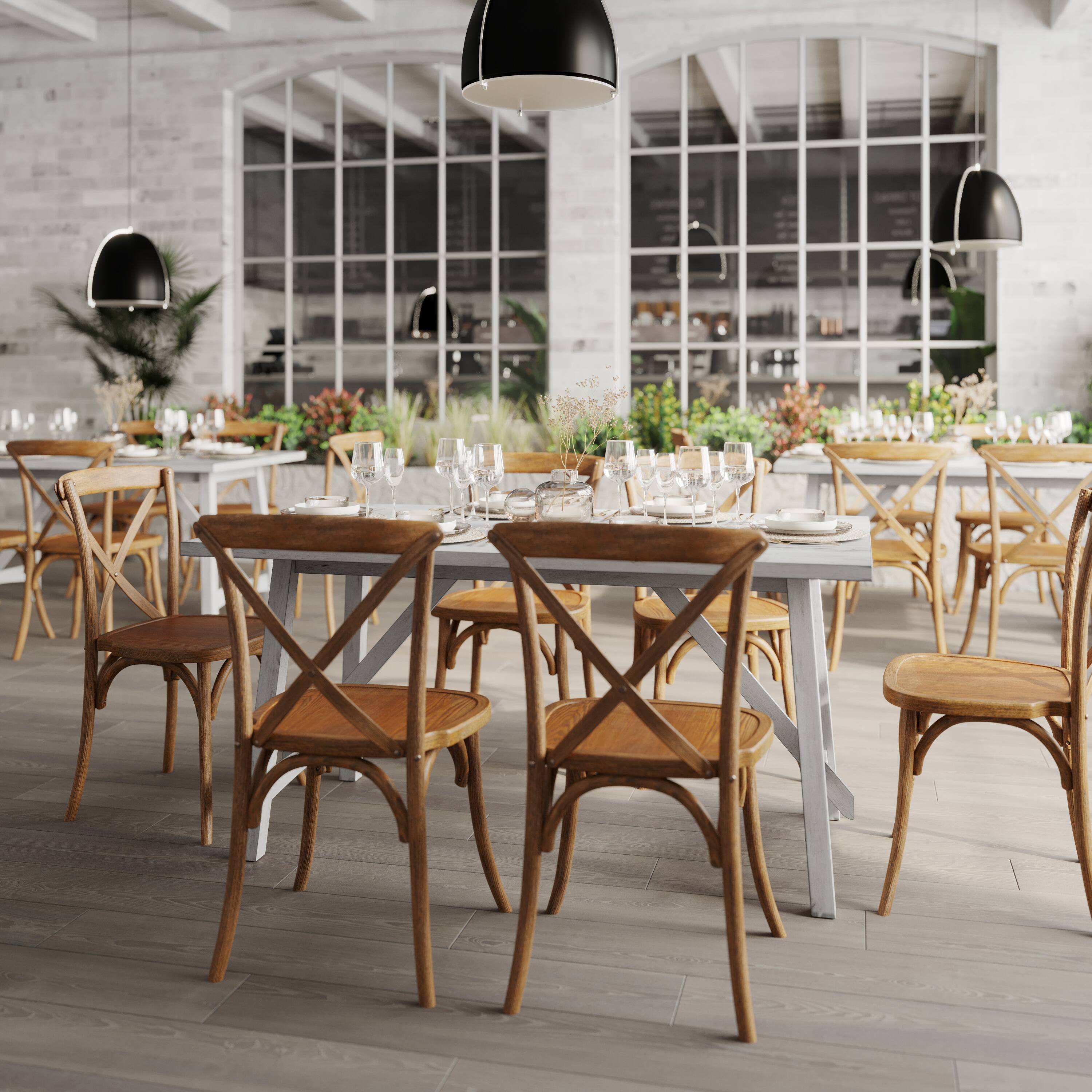 Alt View 2. Flash Furniture - Everly 60" Solid Wood Trestle Base Dining Table, Farmhouse Style Commercial Grade Table with Seating for 6, Antique Whit - White.