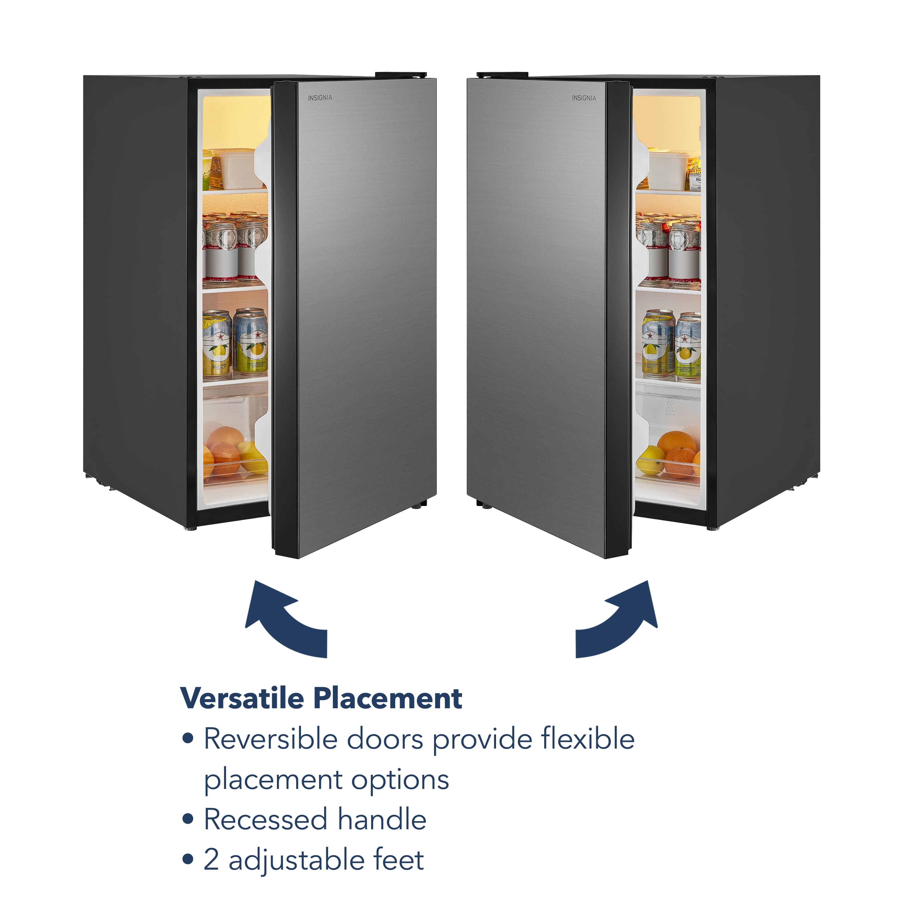 Versatile Placement Reversible doors provide flexible placement options Recessed handle 2 adjustable feet