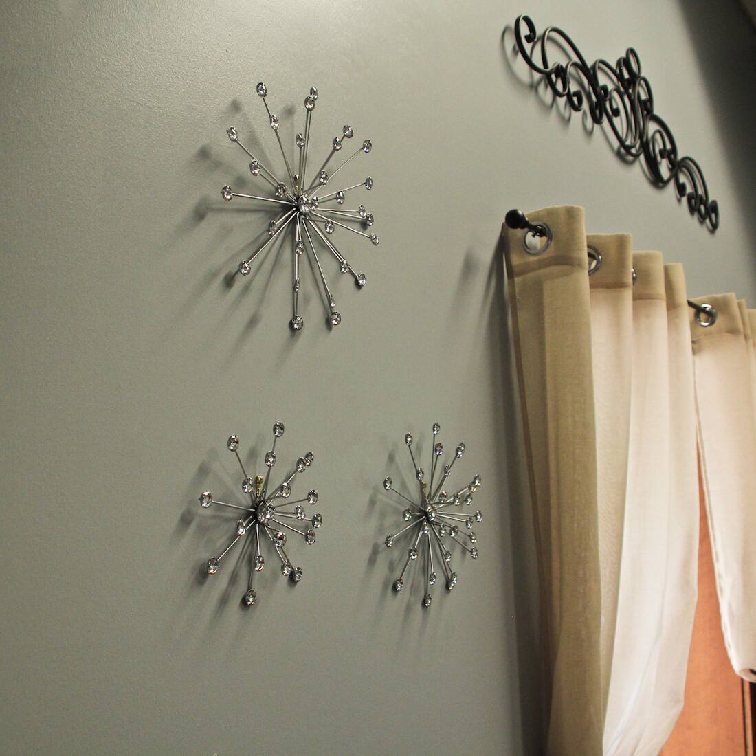 Alt View 3. Zeckos - Set of 6 Unique Silver Bursting Star Metal Wall Sculptures with Jeweled Points - Silver.