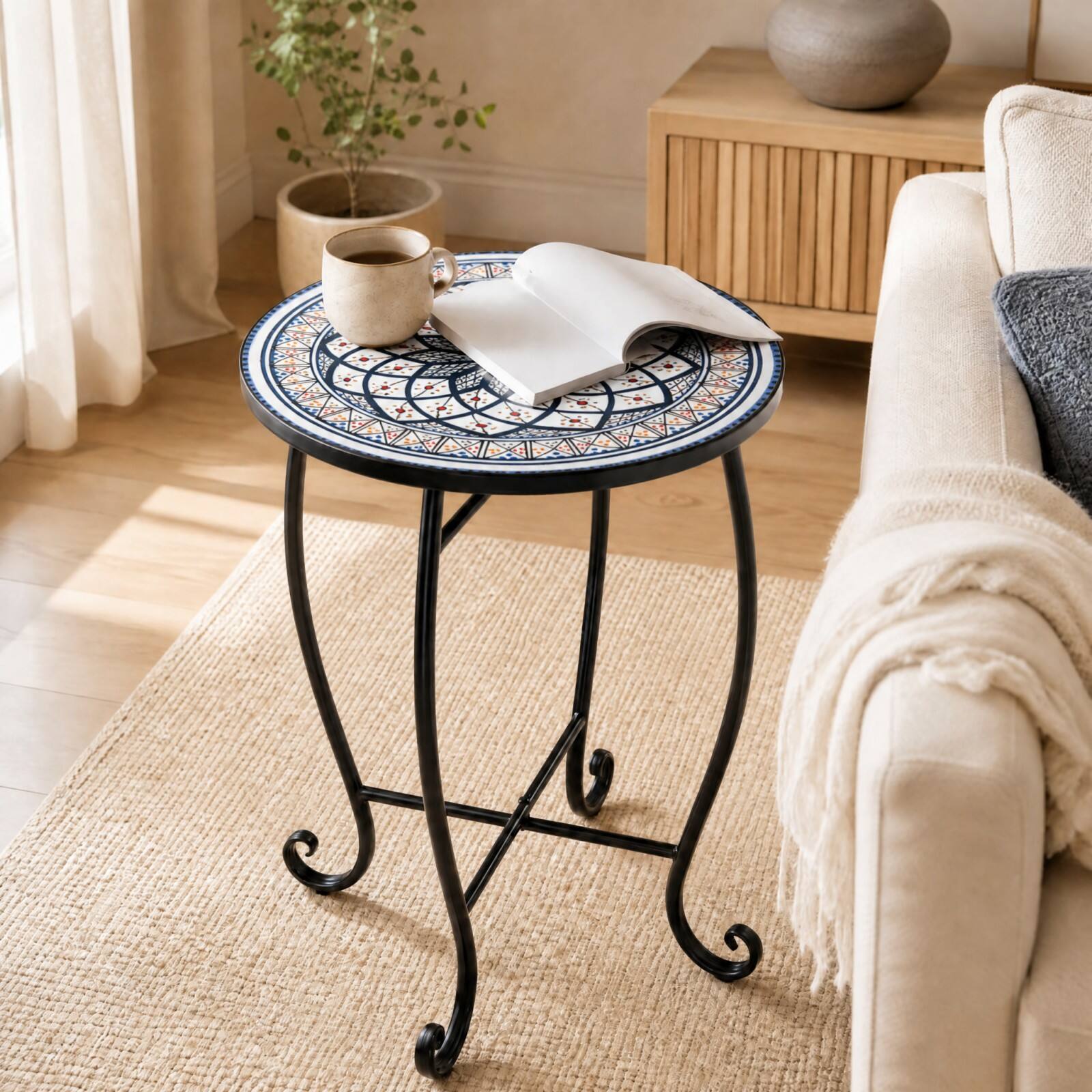 Alt View 4. Costway - Costway 14 Inch Mosaic Patio Side Table Metal Accent End Table Plant Stand for Porch Garden - White & Black.