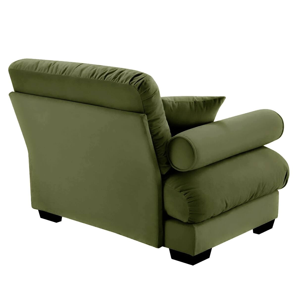 Angle. Ropilly - Ropilly Olive Green Velvet Sofa Single Seat Sofa with Round Bolster Arm and 3 Pillows - Olive Green.