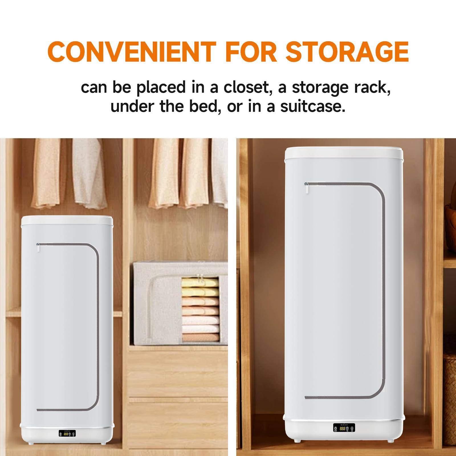 CONVENIENT FOR STORAGE

can be placed in a closet, a storage rack, under the bed, or in a suitcase.