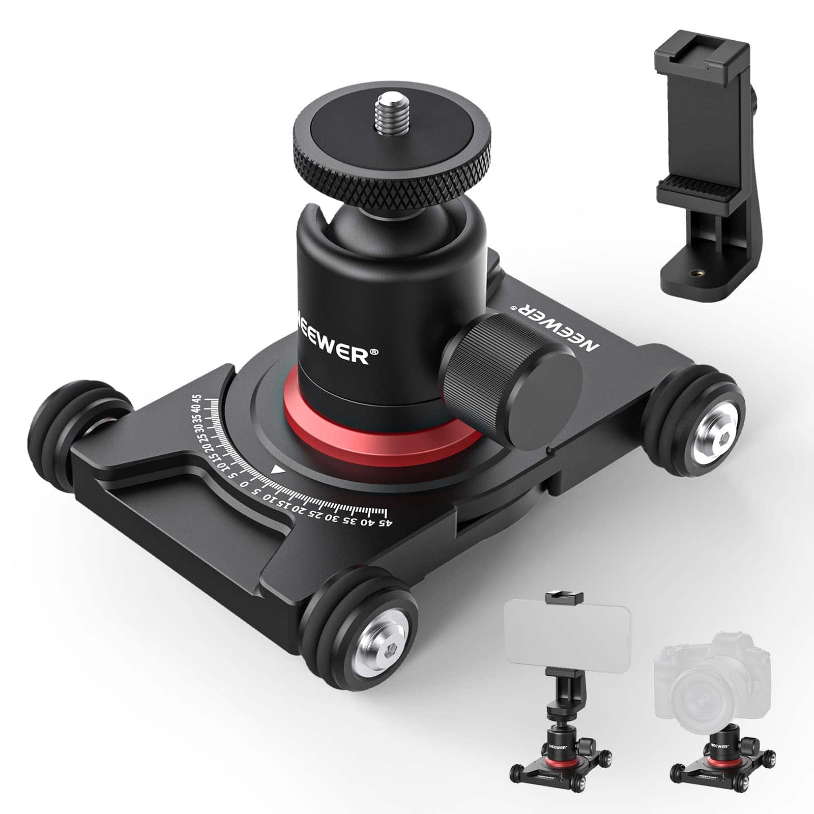 Neewer - Tabletop Camera Slider with Ball Head & Phone Clamp - 4-Wheel Manual Dolly for DSLR, GoPro & Smartphones