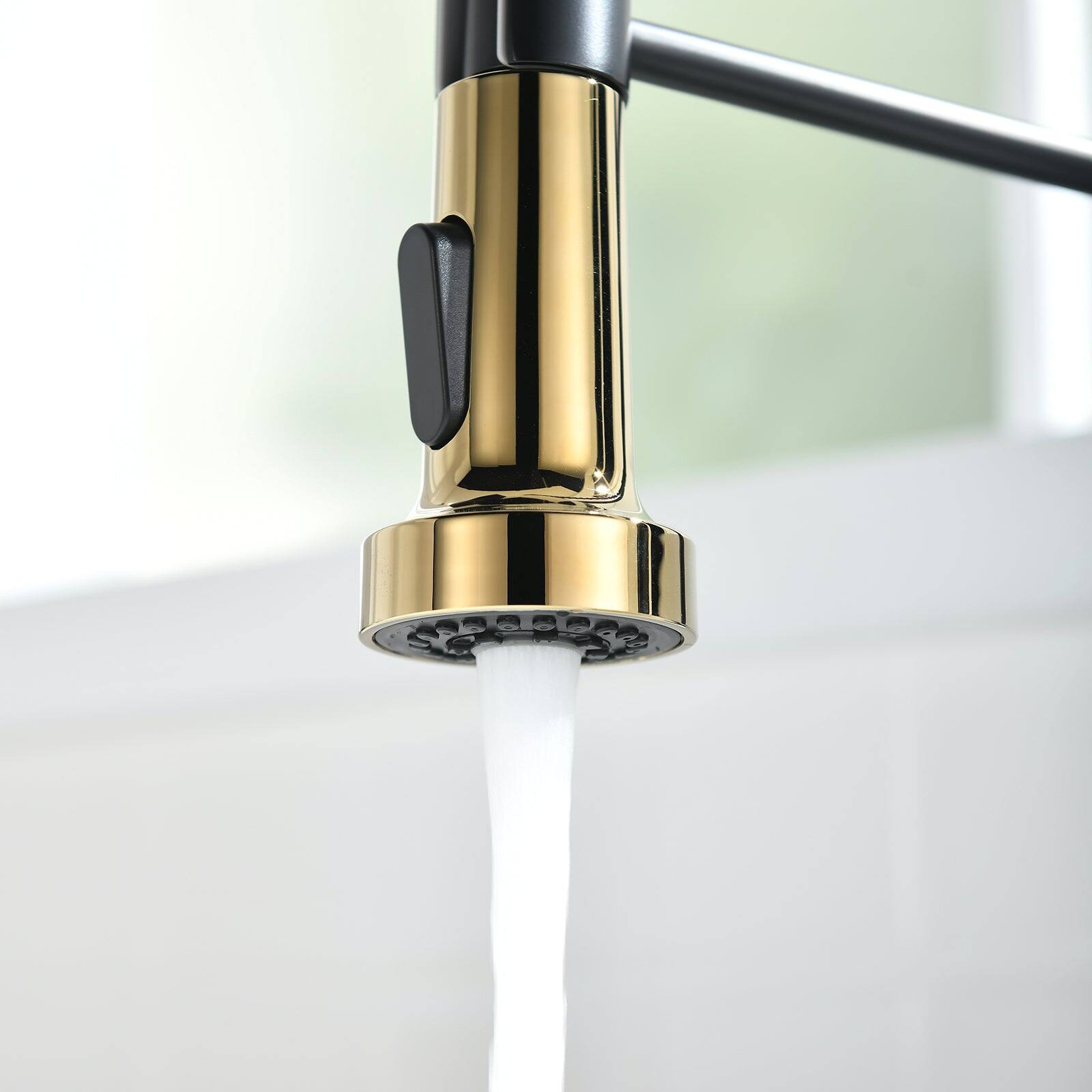 Alt View 8. Boyel Living - Matte Black with Gold Single Handle No Sensor Gooseneck Pull Down Sprayer Kitchen Faucet - Matte Black with Gold.