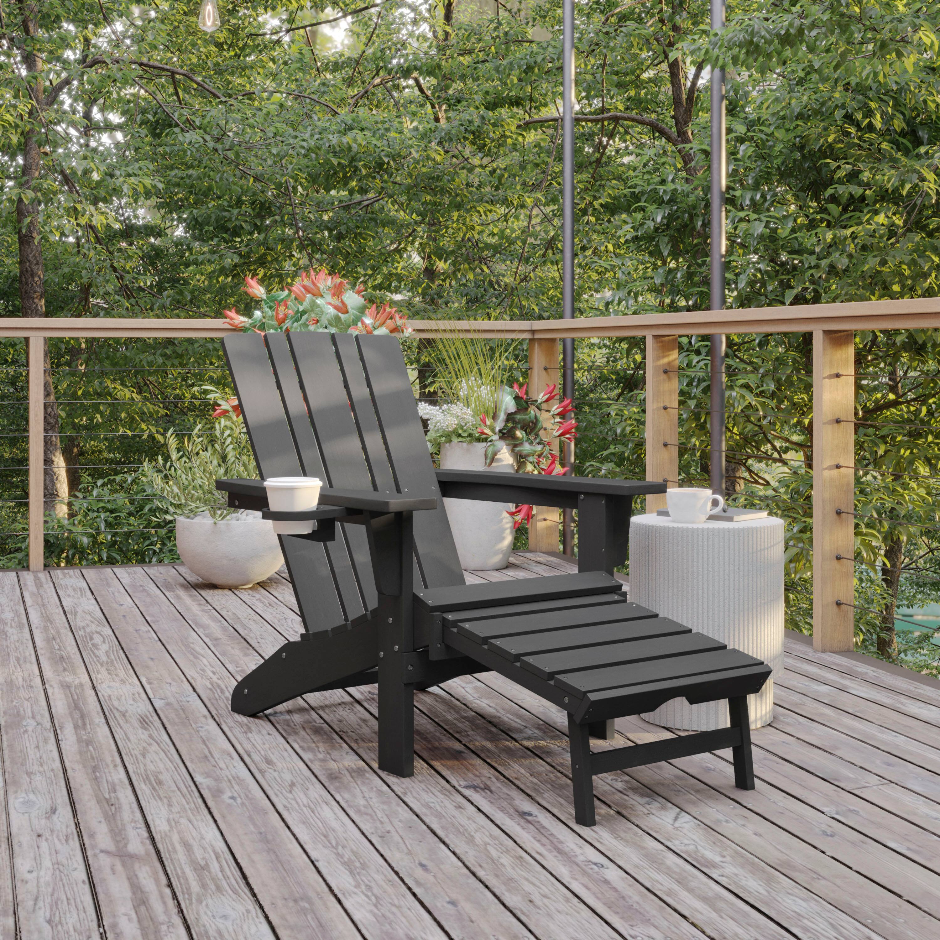 Alt View 1. Flash Furniture - Halifax HDPE Adirondack Chair with Cup Holder and Pull Out Ottoman, All-Weather HDPE Indoor/Outdoor Lounge Chair in Gray - Gray.