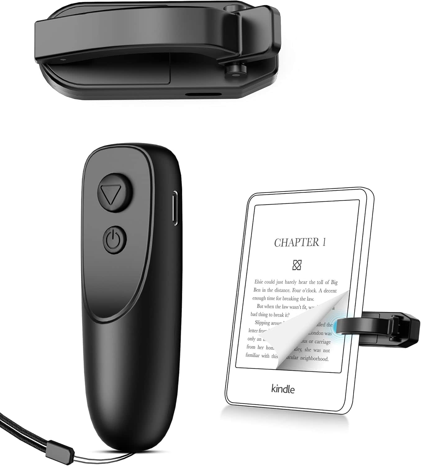 ACJPR - Wireless Remote Page Turner for Kindle & Tablets, Compact, Black