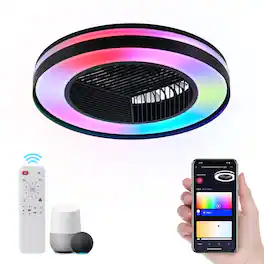 Domanki - 20" Smart Low Proflie Ceiling Fans with RGB Lights Remote/APP/Voice Control, Bladeless Ceiling Fans for Bedroom - Black