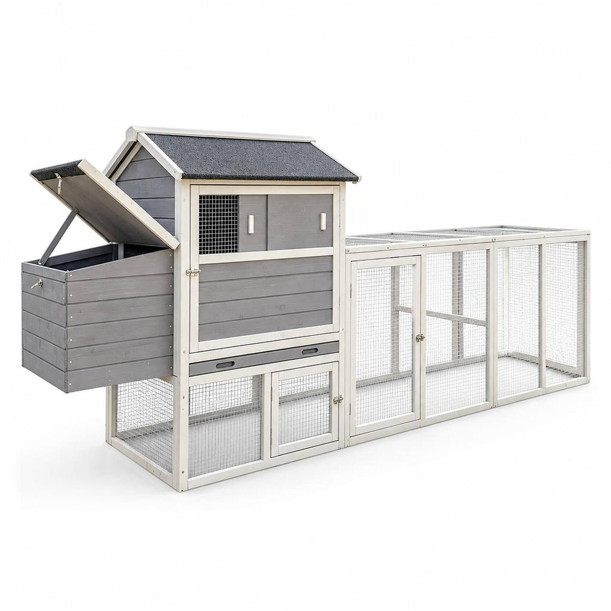 Front. RYHNUYNE - Gray Wooden Chicken Coop, Large Outdoor Hen House, Waterproof Anti-UV Roof, Sliding Door, Nesting Box.