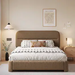 Vipbear - F/Q/K Upholstered Platform Bed Frame | Height Adjustable Headboard, No Box Spring Needed, Works with 8–14" Mattresses - Coffee