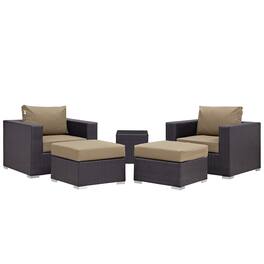 Modway - Convene 5-Piece Outdoor Patio Sectional Set with Cushioned Seats and Armrests - Espresso Mocha