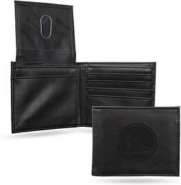 Rico Industries - Golden State Warriors NBA Laser Engraved Black Billfold Wallet - Multi