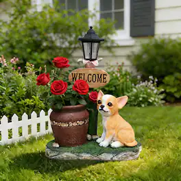 Anysun - Sitting Corgi Dog Planter, Cute Weather-Resistant Resin Statue for Succulents, Outdoor Decor for Patio or Garden - Brown