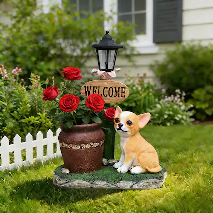 Front. Anysun - Sitting Corgi Dog Planter, Cute Weather-Resistant Resin Statue for Succulents, Outdoor Decor for Patio or Garden - Brown.