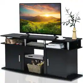 Costway - 63" TV Stand Entertainment Console Center W/ 2 Cabinets Up to 70" - Black