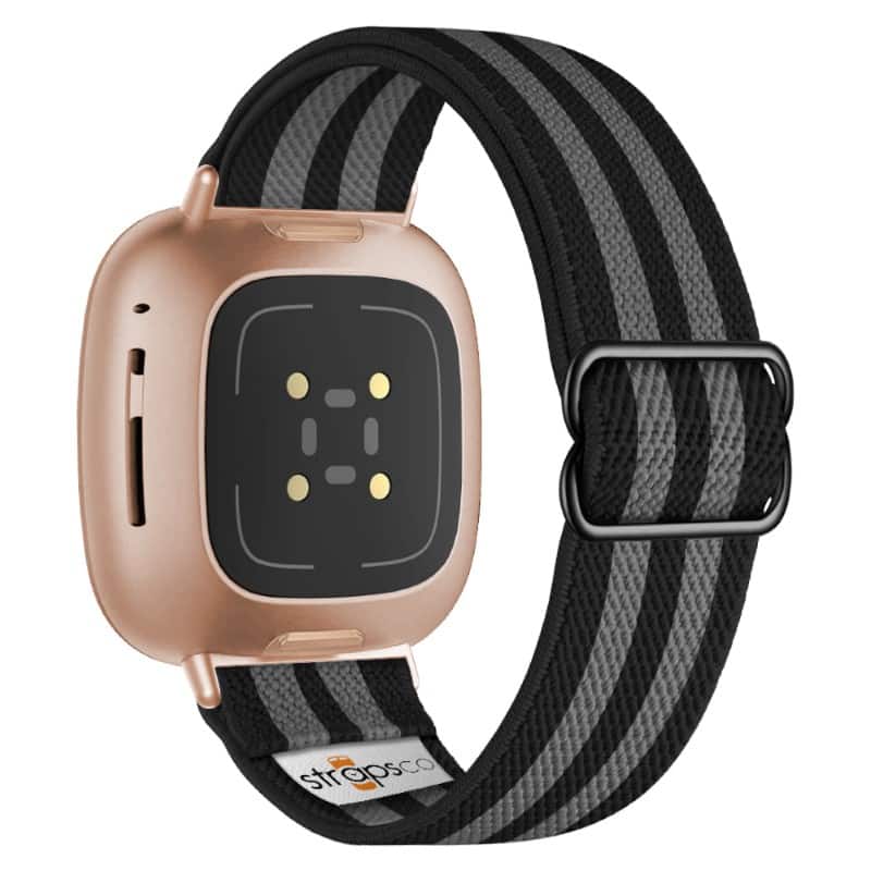 StrapsCo - Nylon Stretch Watch Band Strap For Fitbit Versa 4 - (Rose Gold Hardware)
