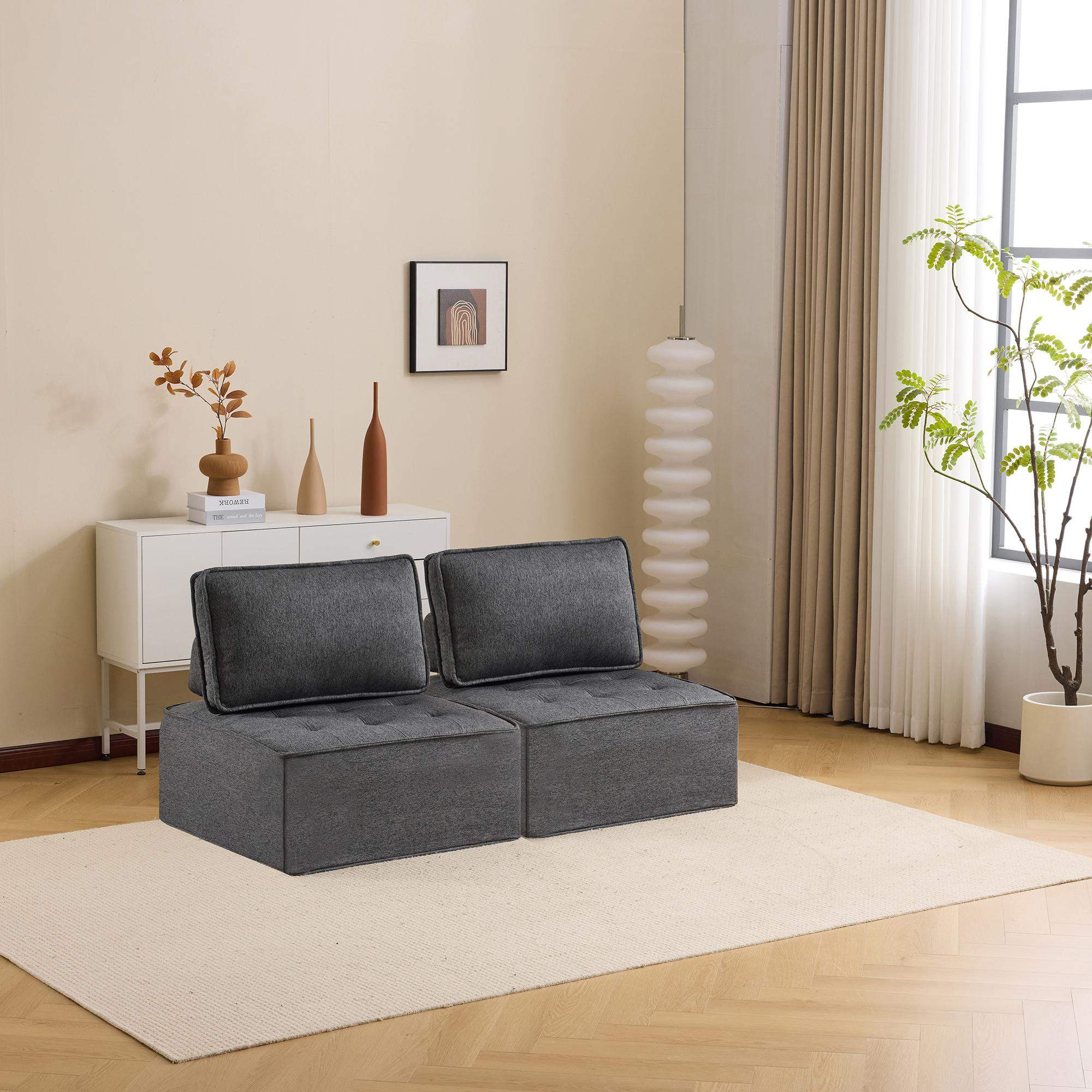 Angle. Roomtec - The dark gray linen wooden frame sofa can be freely spliced meeting various needs such as in small apartment living - DARK GREY.