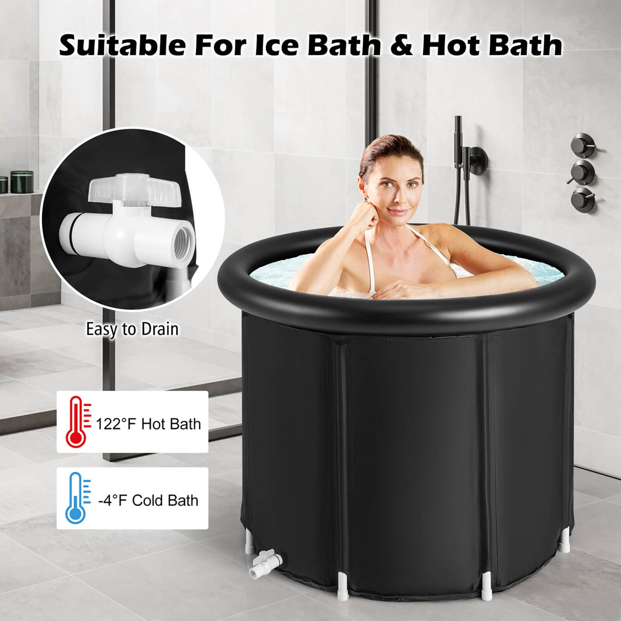 Suitable For Ice Bath & Hot Bath Easy to Drain 122F Hot Bath - 4F Cold Bath