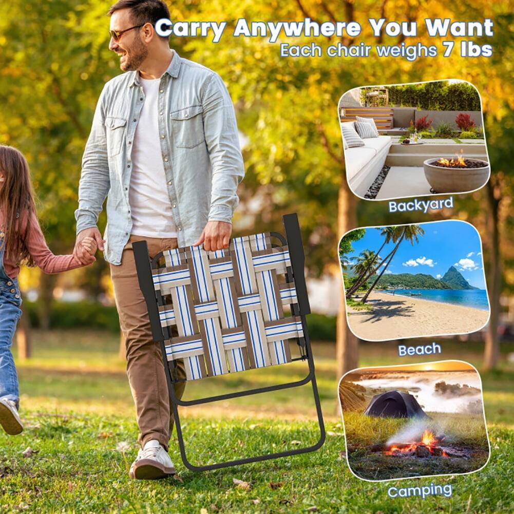 Carry Anywhere You Want  
Each chair weighs 7 lbs  

Backyard  
Beach  
Camping