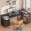 Front. Furnulem - Computer Desk With 4 Drawers Power Outlet Gaming Desk With Storage Shelves for Home Office Desk - Black.