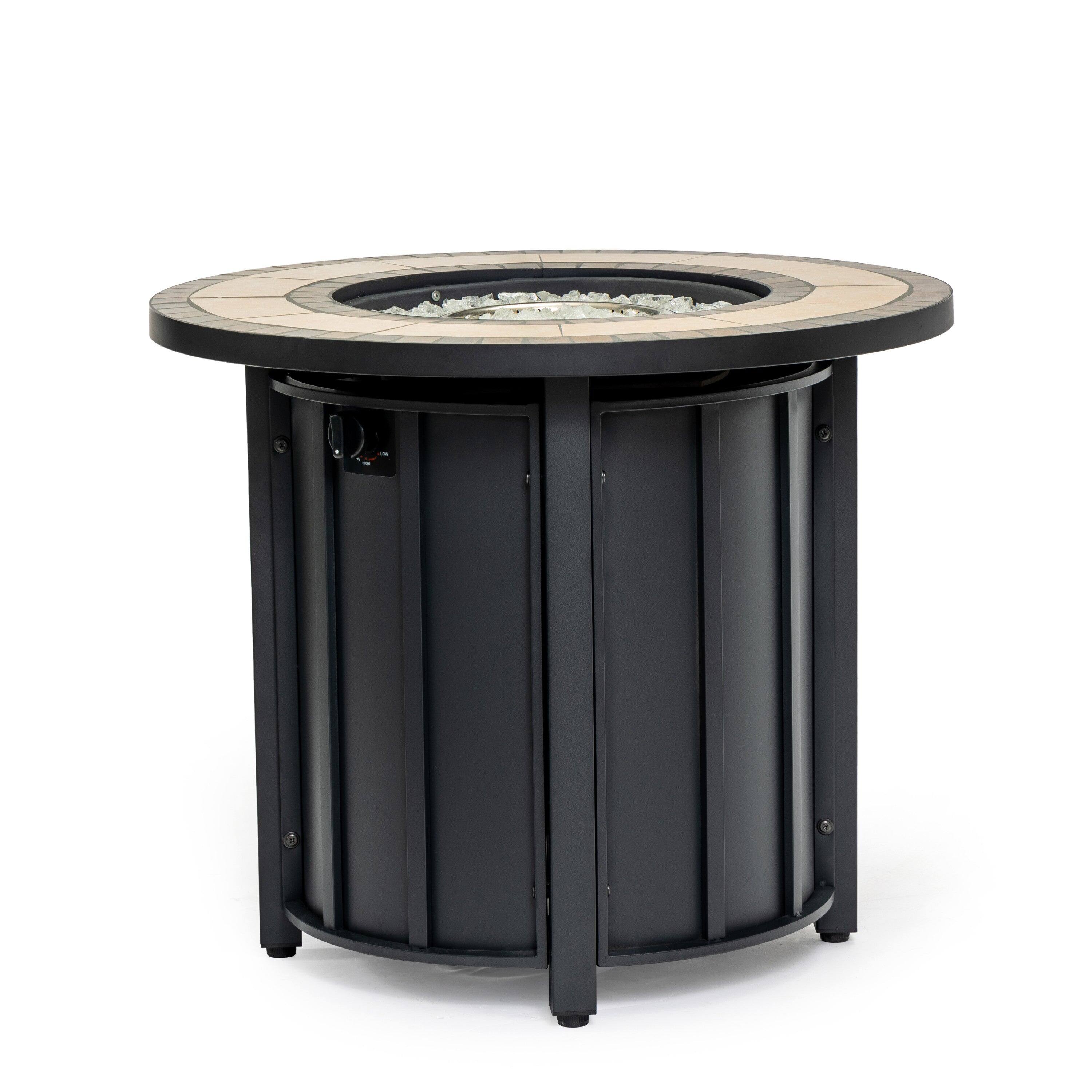 Boyel Living - 30 in. Propane Gas Fire Pit Table, 50,000 BTU Round Steel Fire Pit with Mosaic Ceramic Top, Black - Light Gray price history on PriceWatchPro