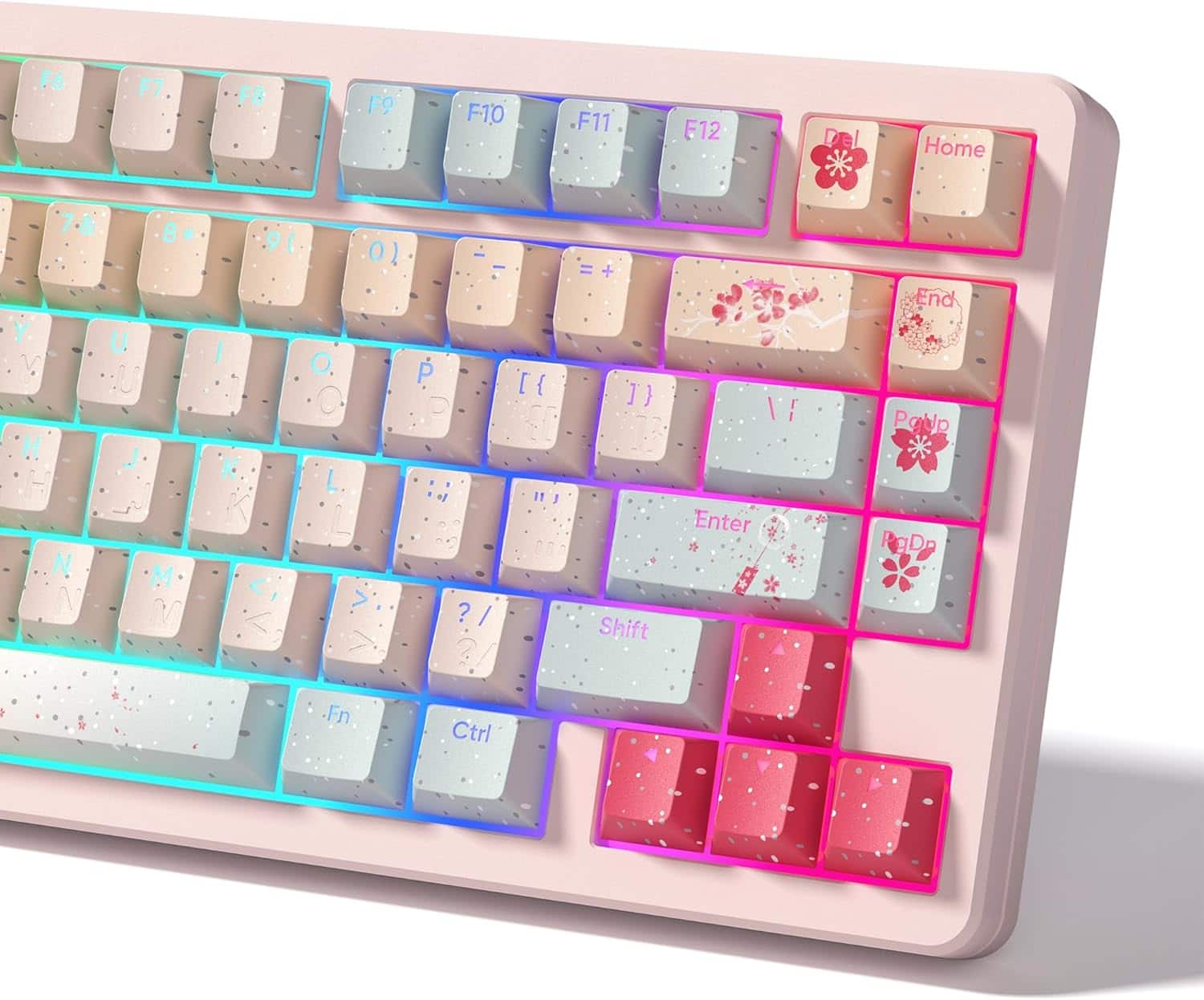 Womier - PBT Keycaps, Custom Shine Through Backlit Cherry Profile Keys for Cherry Gateron MX Switches Mechanical Keyboards - Pink-128 Keys