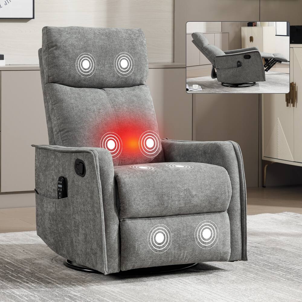 Alt View 9. Ropilly - Ropilly light grey fabric massage recliner with manual swivel rocker and lumbar heat - Light Grey.