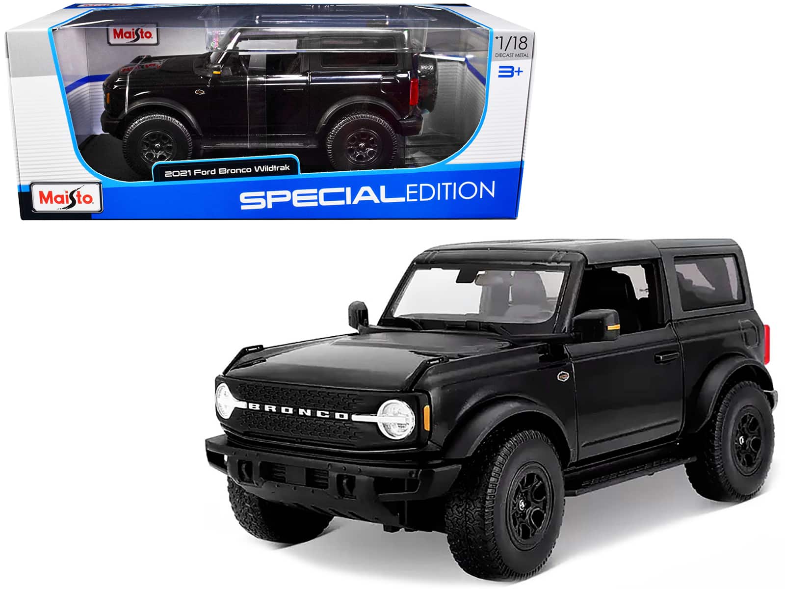 "2021 Ford Bronco Wildtrak Black Metallic with Dark Gray Top ""Special Edition"" 1/18 Diecast Model Car by Maisto" price history on PriceWatchPro