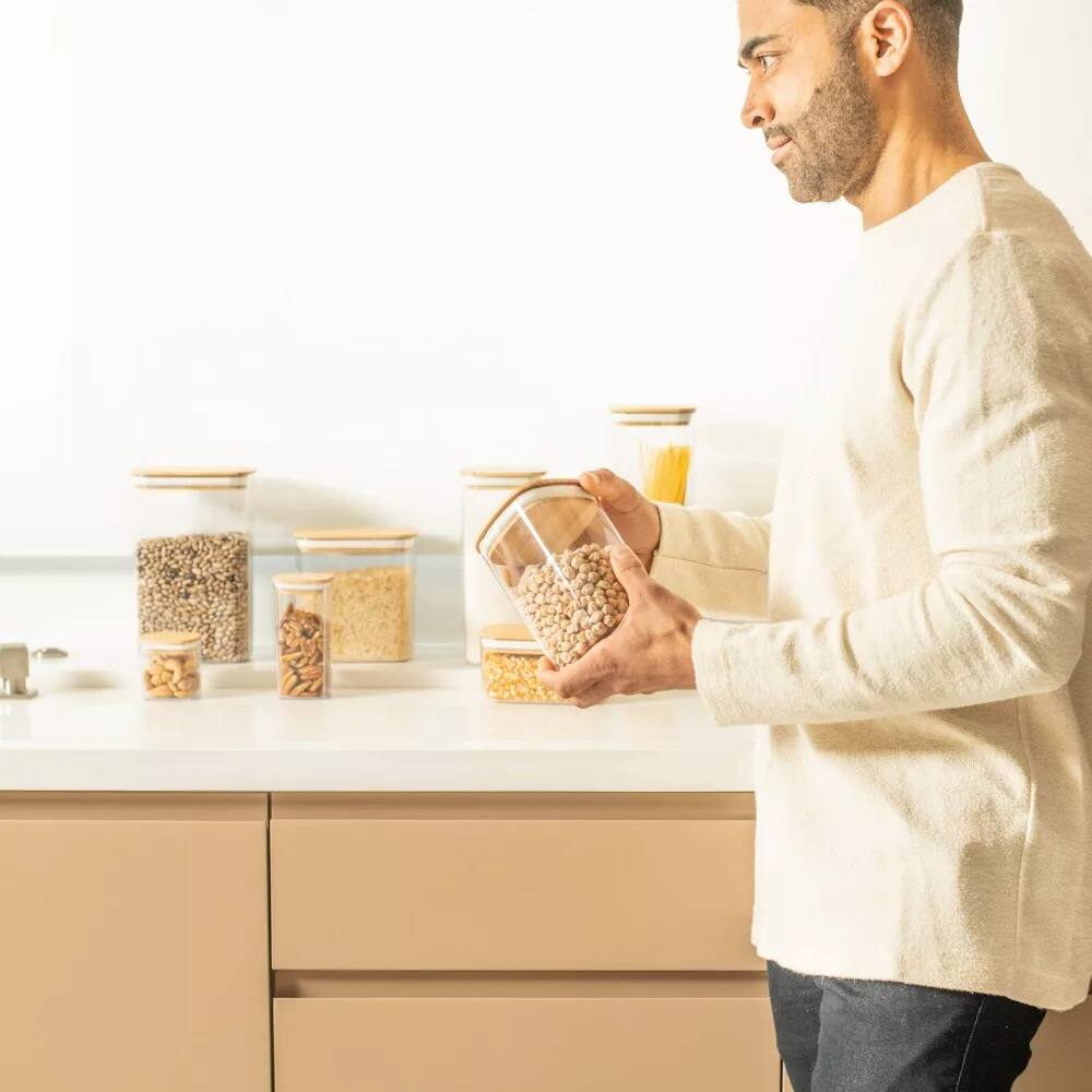 Alt View 7. OU - OU Airtight Food Storage Container w Leak Proof Bamboo Lid Set 8pc (set of 4) Kitchen Jar Organizer - Clear.