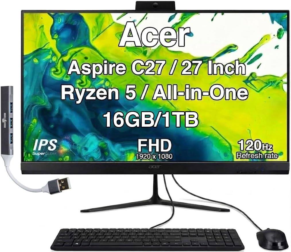 Acer Aspire C27 / 27 Inch Ryzen 5 / All-in-One / 16GB/1TB IPS FHD 120Hz SuperCLEAR Refresh rate 1920 x 1080