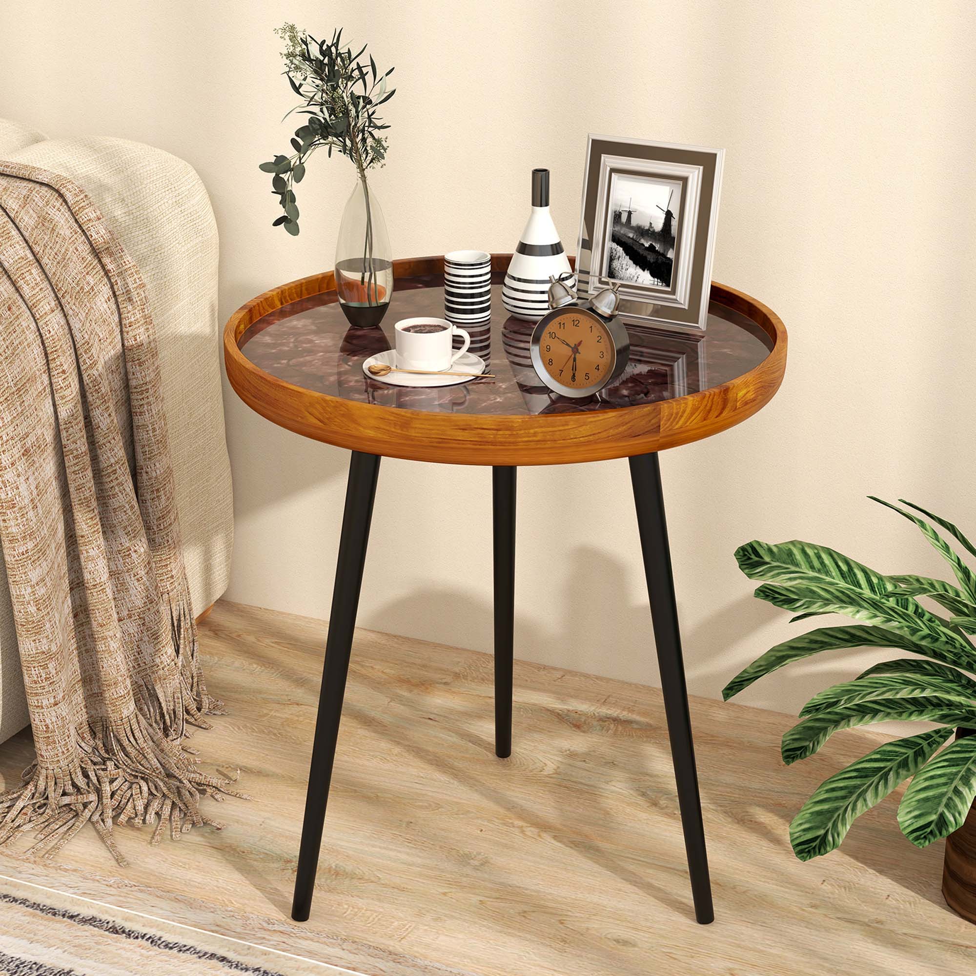 Alt View 1. Costway - Costway 20" Round End Table Mid-century Modern Coffee Table with Sea Shell Decoration - Brown.