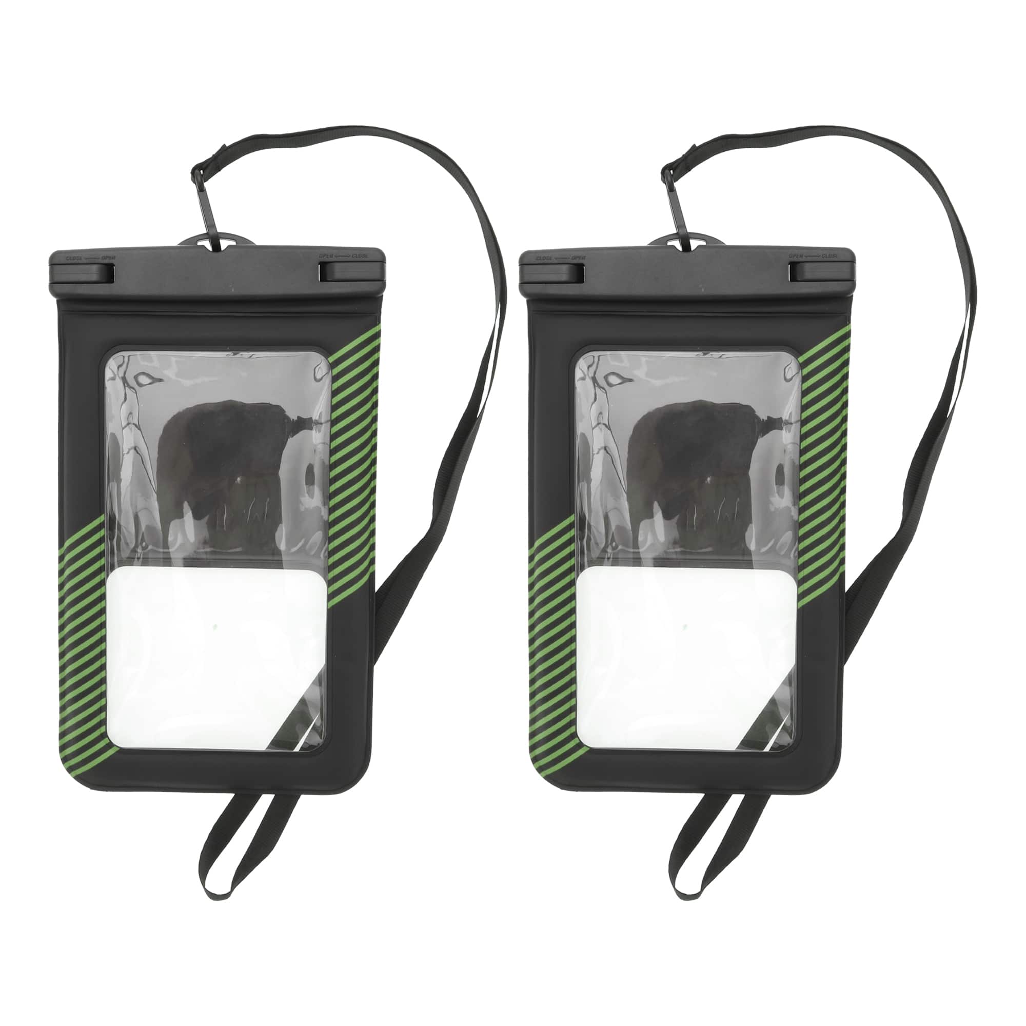 Unique Bargains - 2 Pcs Half Stripe Mobile Waterproof Bag Universal Waterproof Case Compatible for Phone 5.51"x9.06" - Black Green
