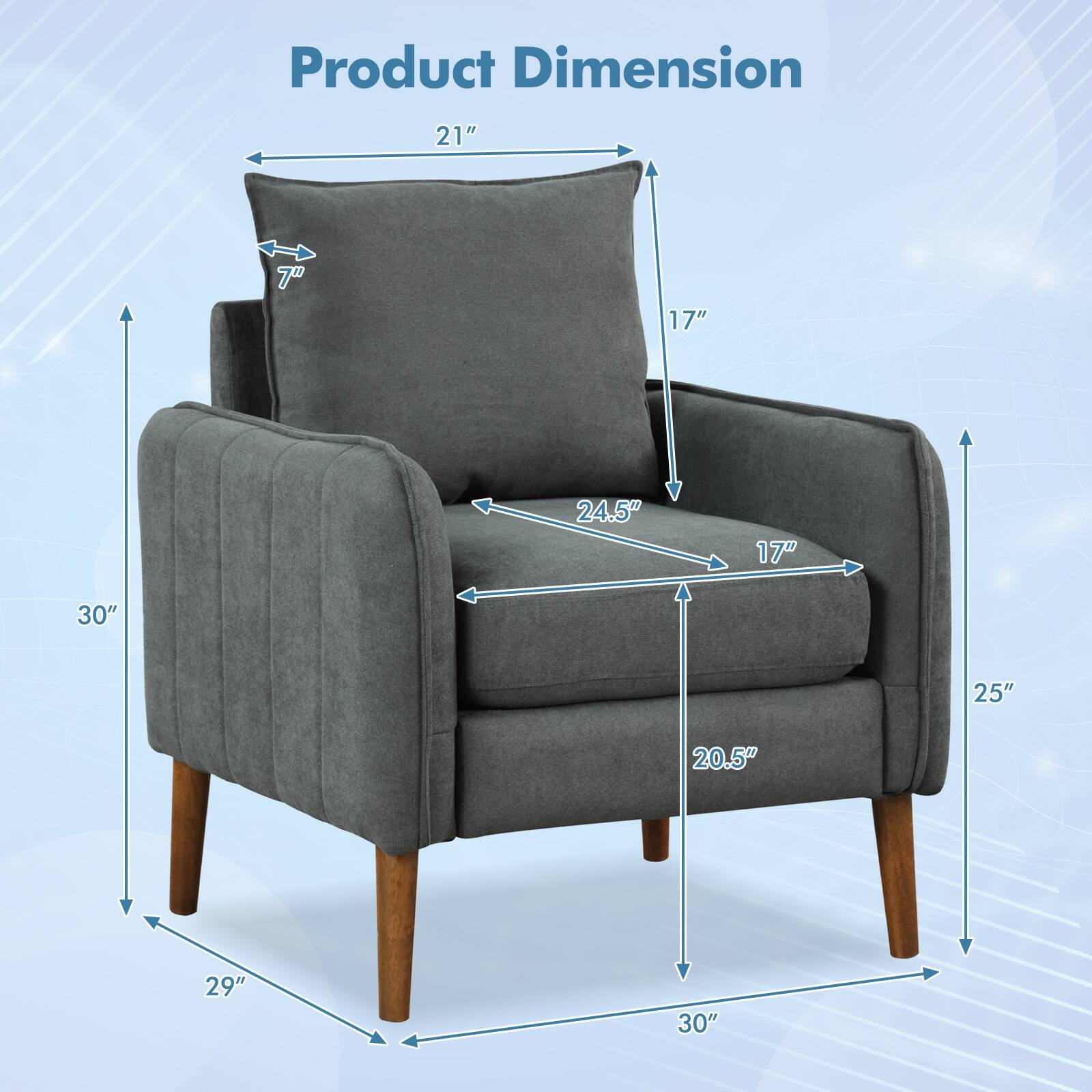 Product Dimension: 21" x 7" x 17" x 24.5" x 17" x 30" x 25" x 20.5" x 29" x 30".