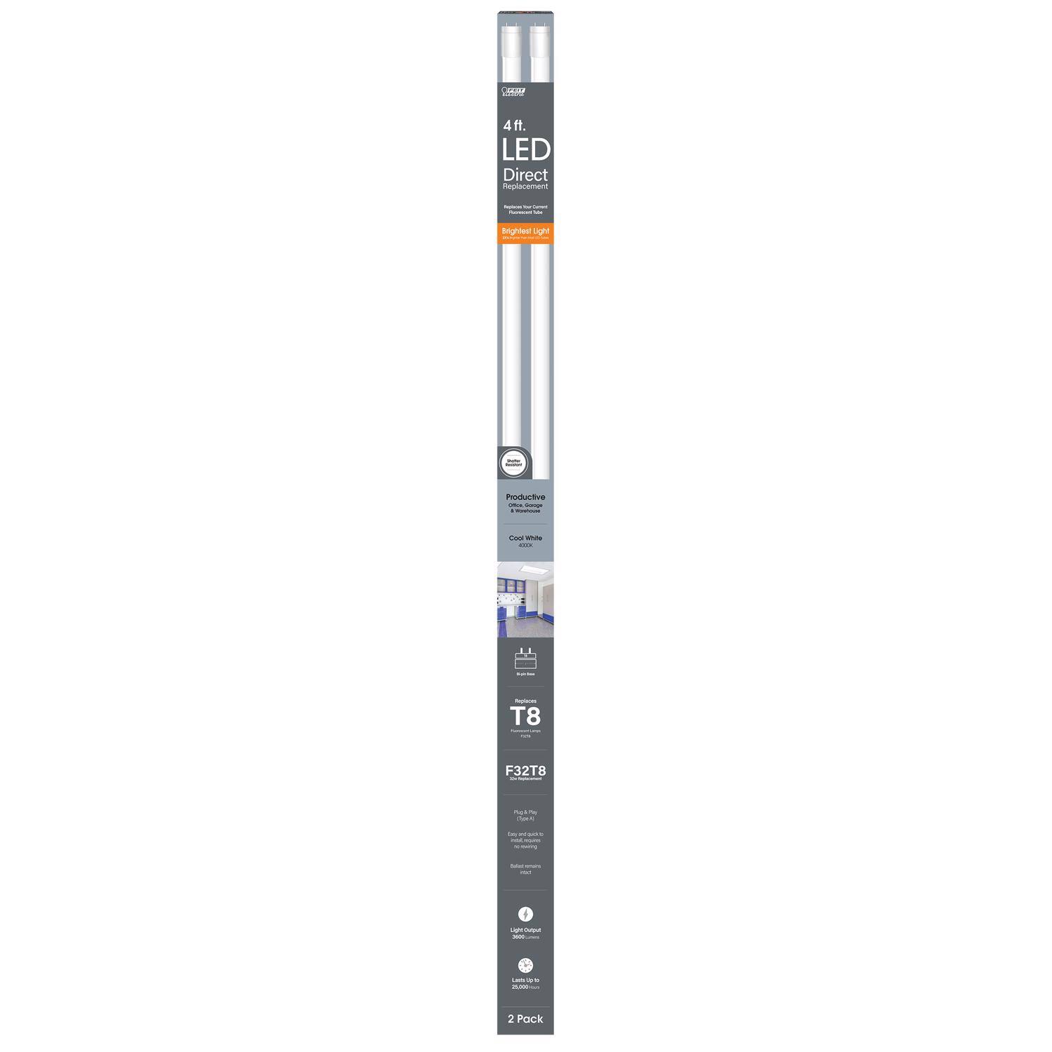 FEIT ELECTRIC Feit Linear T8 Cool White 48 in. Bi pin Linear LED Linear ...