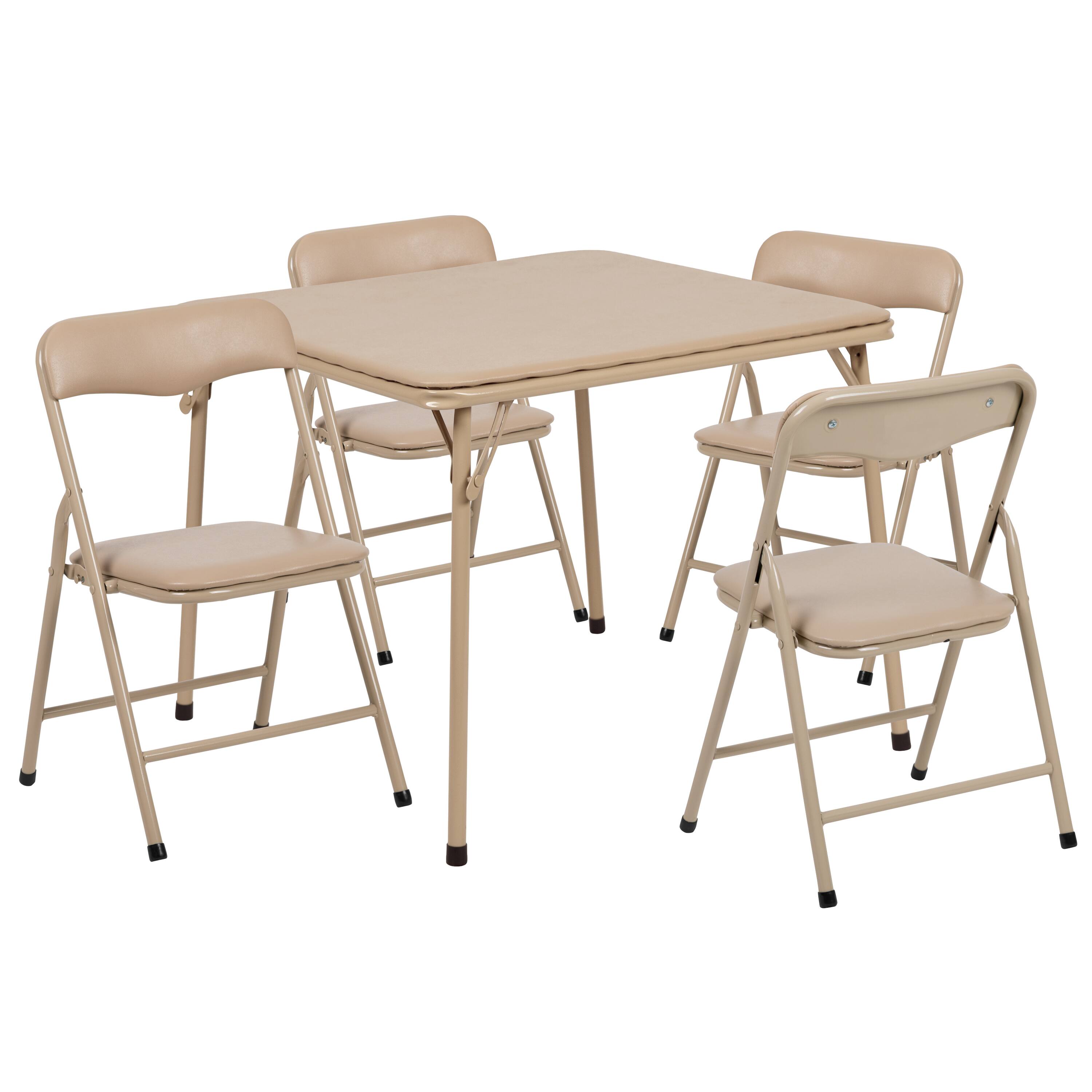 Alt View 1. Emma + Oliver - Kids 5 Piece Folding Table and Chair Set - Kids Activity Table Set - Tan.