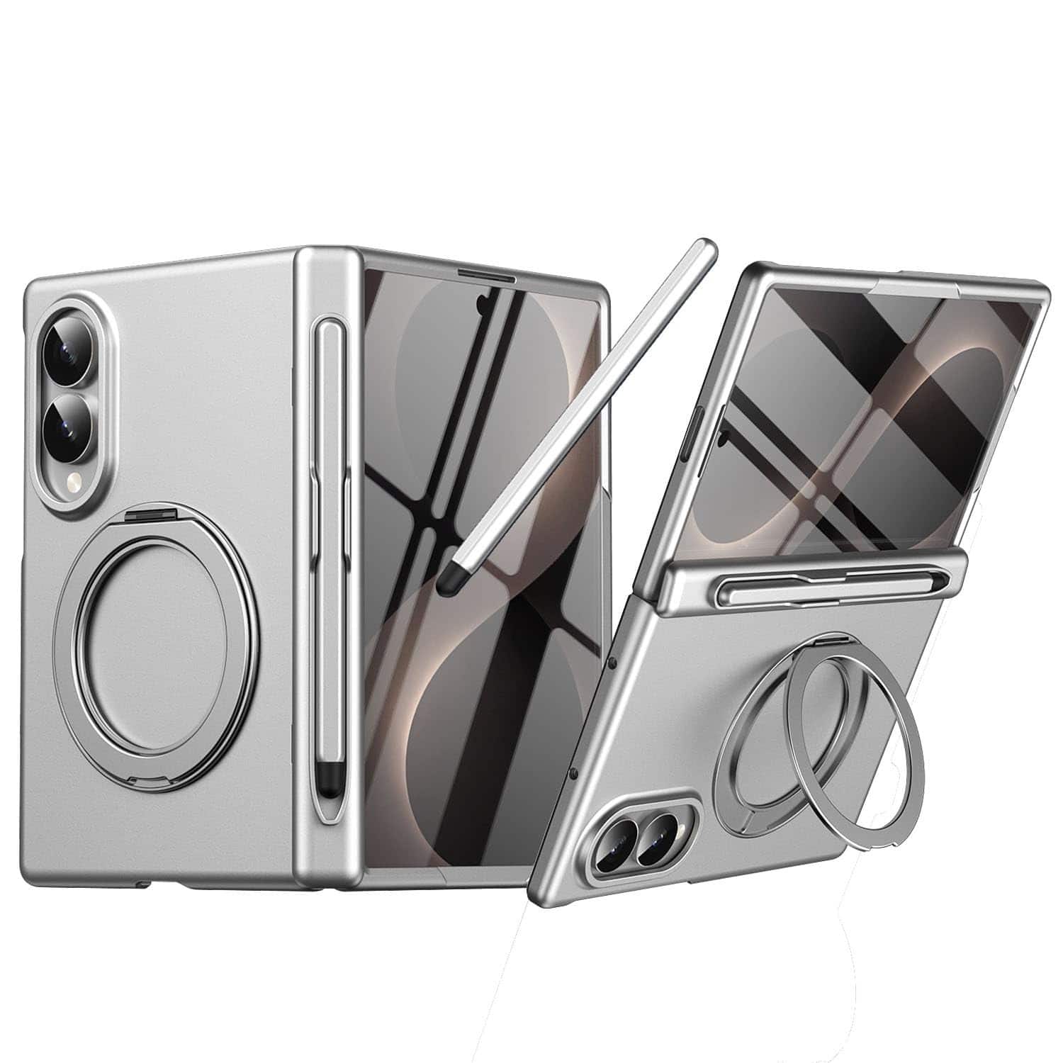 Dteck - Magnetic Ring Stand Rugged Case For Samsung Galaxy Z Fold8 Built-in Screen Protector+Hinge Cover+Stylus - Silver price history on PriceWatchPro