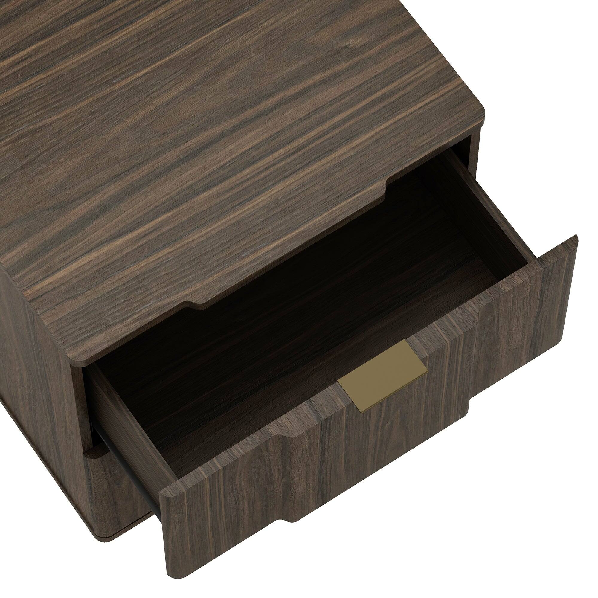 Alt View 1. Manhattan Comfort - Clive Mid-Century Modern 22" Nightstand - Walnut and Gold.