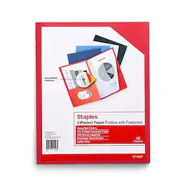 Staples - 10% Recycled Smooth 2-Pocket Paper Presentation Folder with Fasteners, 10/Pack (13367-US) - Assorted Colors