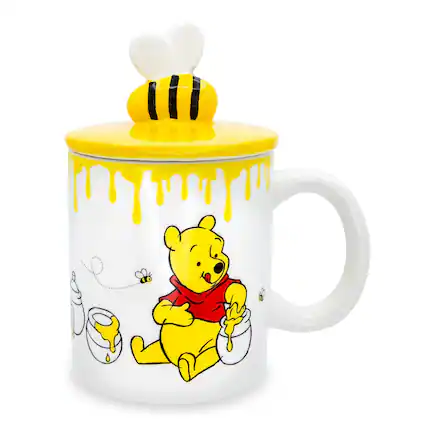 Front. Disney - Disney Winnie The Pooh Hunny Pot Ceramic Mug With Lid | Holds 18 Ounces - Yellow.