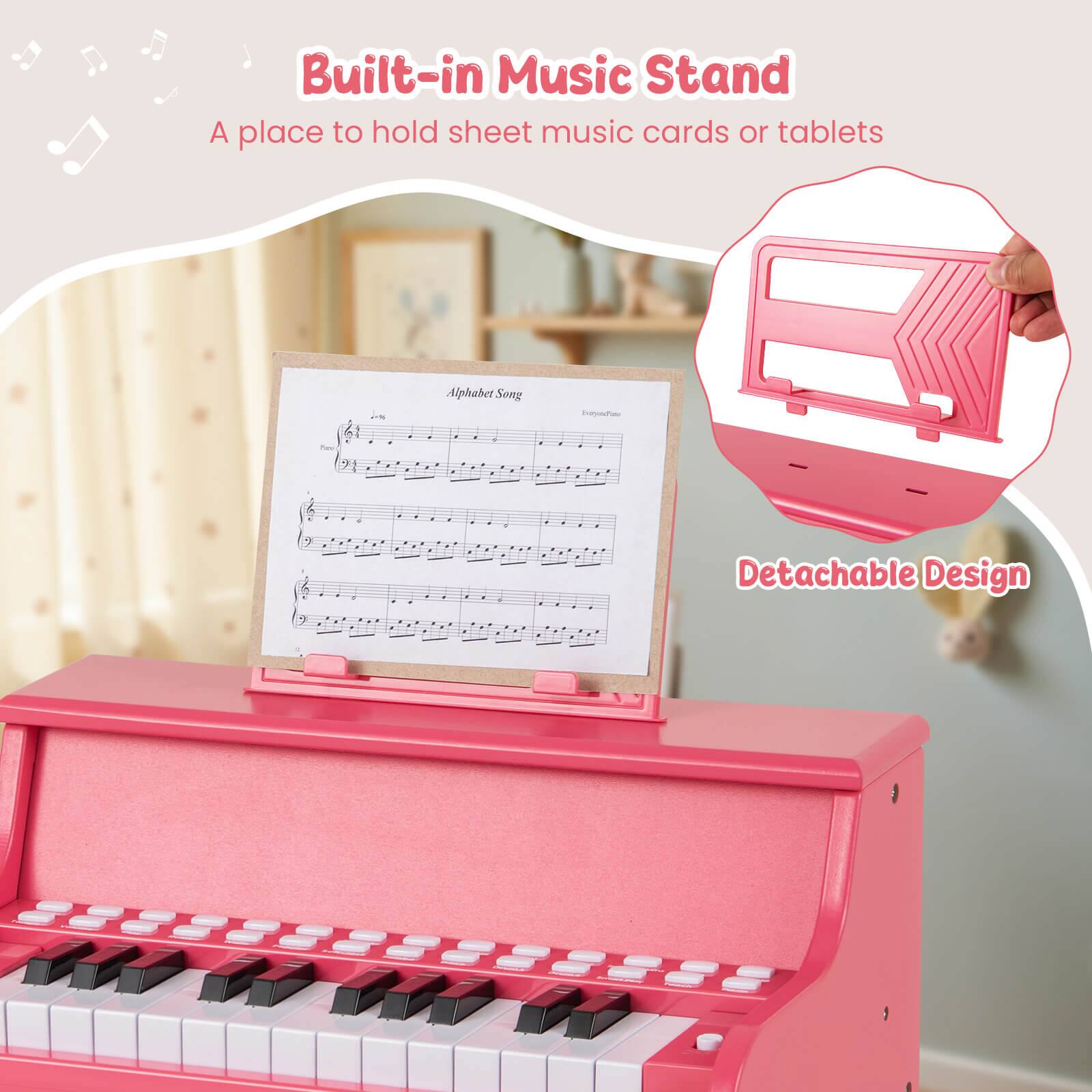 Built-in Music Stand  
A place to hold sheet music cards or tablets  

Alphabet Song  

Detachable Design