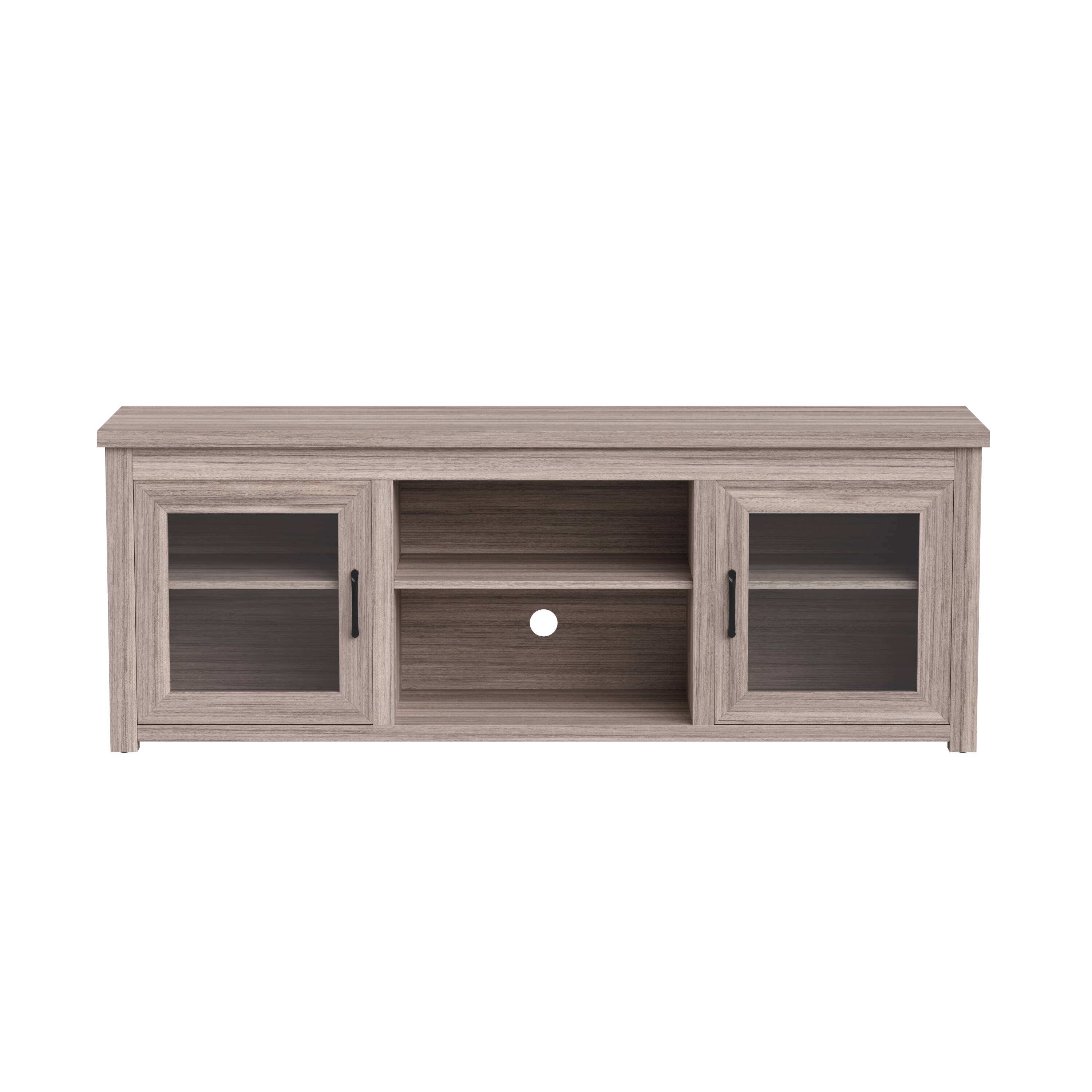 Alt View 7. Emma + Oliver - Liam TV Stand for up to 80" TV's - 65" Media Console with Classic Full Glass Doors & 3 Adjustable Shelves - Gray Wash Oak.