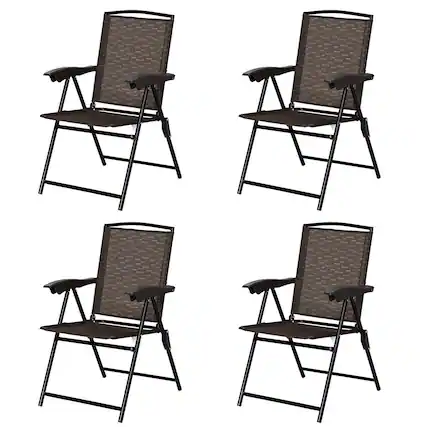 Front. Costway - Costway 4PCS Folding Sling Chairs Steel Armrest Patio Garden Camping W/Adjustable Back - Brown,Black.