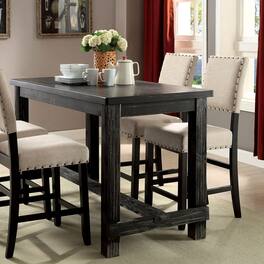 Loheer - Counter Height Dining Table, Rectangular Solid Wood Table, 60-Inch - Antique Black
