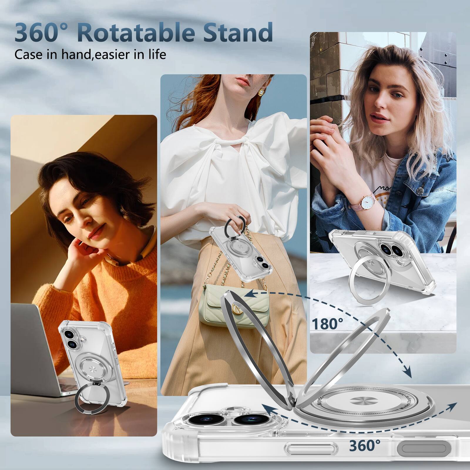 360° Rotatable Stand  
Case in hand, easier in life
