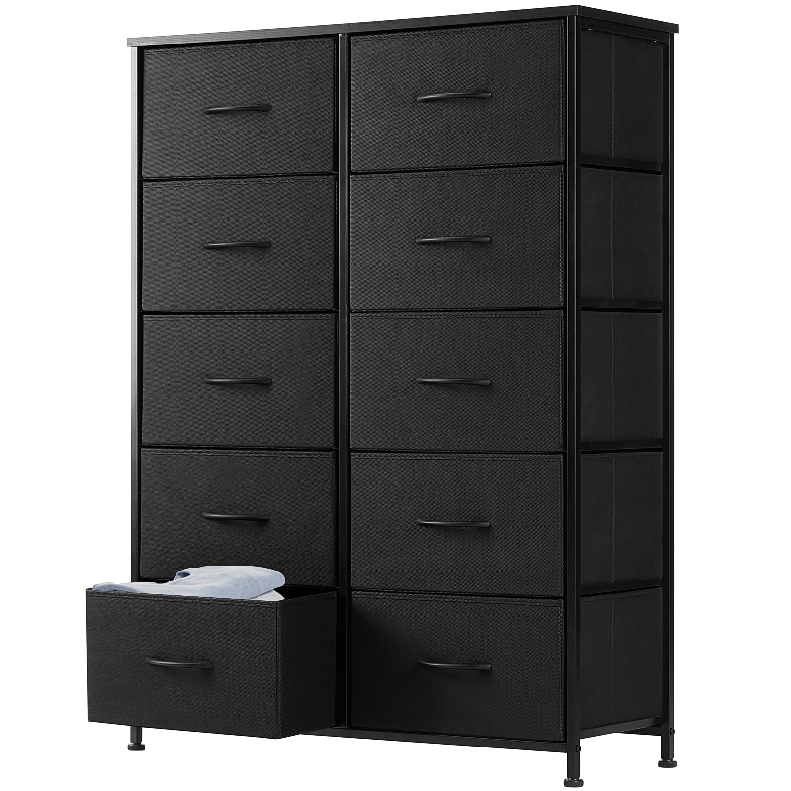 Front. Bestier - 10 Drawer 31.4 in.W Fabric Storage Tower Dresser Wooden Top for Kid Room, Closet, Entryway, Nursery - Black.