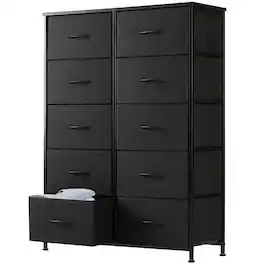 Bestier - 10 Drawer 31.4 in.W Fabric Storage Tower Dresser Wooden Top for Kid Room, Closet, Entryway, Nursery - Black