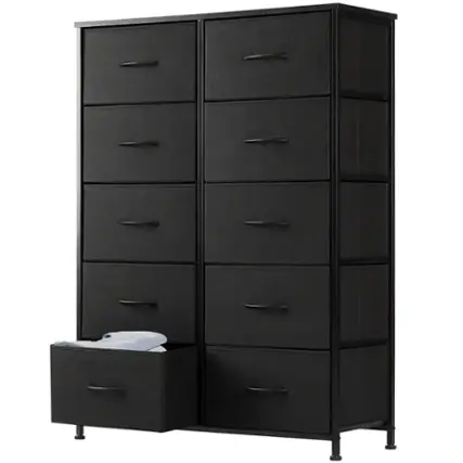 Bestier - 5 Drawer 39.4 in.W Fabric Storage Tower Dresser Wooden Top for Kid Room, Closet, Entryway, Nursery - Black