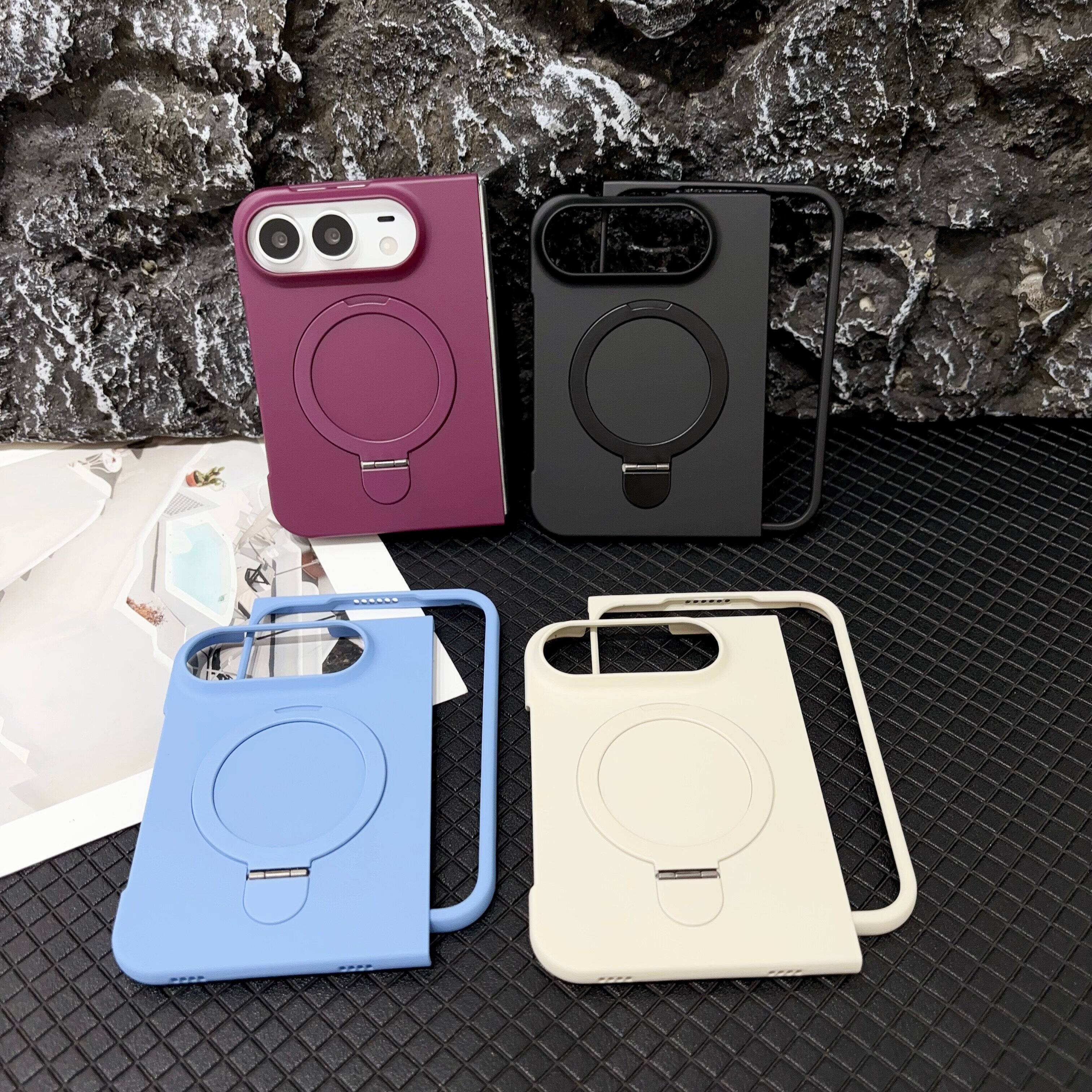 Angle. UUCOVER - Magnetic Kickstand Case for Apple iPhone Duo, Rotating Ring Holder Compatible with MagSafe, Shockproof Slim Matte Cover - Black.