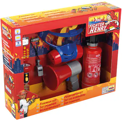 Fighter Henry is a toy set that includes a fire extinguisher and a fireman set. The set is designed for children and is made by the company Klein. The toy set is packaged in a red box, and it is intended to be a fun and educational tool for children to learn about fire safety and firefighting. The set includes a fire extinguisher and a fireman set, which are essential for fire safety and emergency response. The toy set is suitable for children of all ages and is a great way to teach them about the importance of fire safety and the role of firefighters in our society.