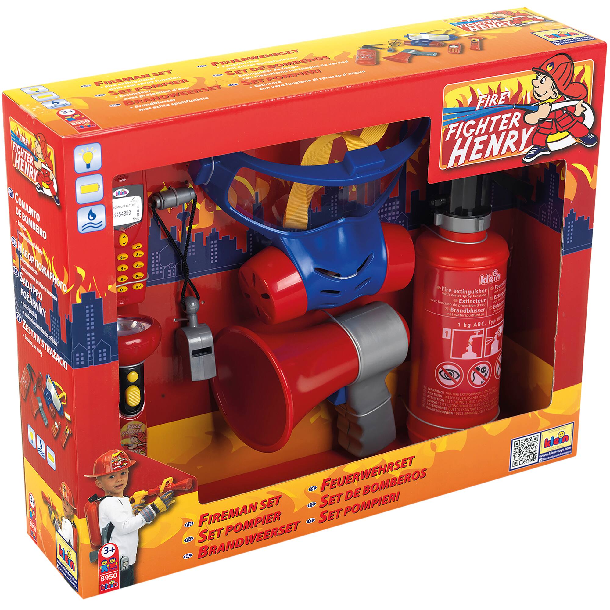 Fighter Henry is a toy set that includes a fire extinguisher and a fireman set. The set is designed for children and is made by the company Klein. The toy set is packaged in a red box, and it is intended to be a fun and educational tool for children to learn about fire safety and firefighting. The set includes a fire extinguisher and a fireman set, which are essential for fire safety and emergency response. The toy set is suitable for children of all ages and is a great way to teach them about the importance of fire safety and the role of firefighters in our society.