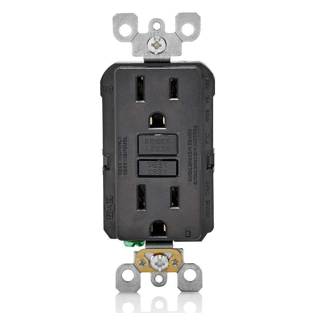 Leviton - GFCI Outlet 15 Amp Self-Test Non Tamper-Resistant with LED Indicator GFNT1-E - Black